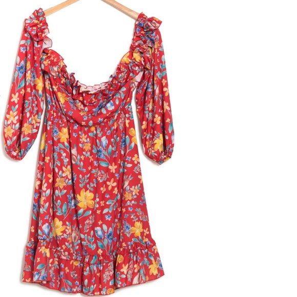 NWT Area Stars Red Sia Floral Print Dress Size Small - Picture 3 of 15